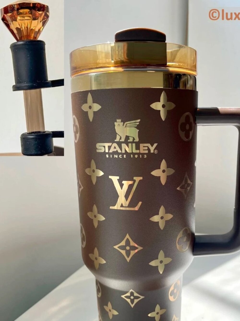 💗 Summer Heat Birthday Anniversary Stanley LV Brown Tumbler w/ Gem 💗